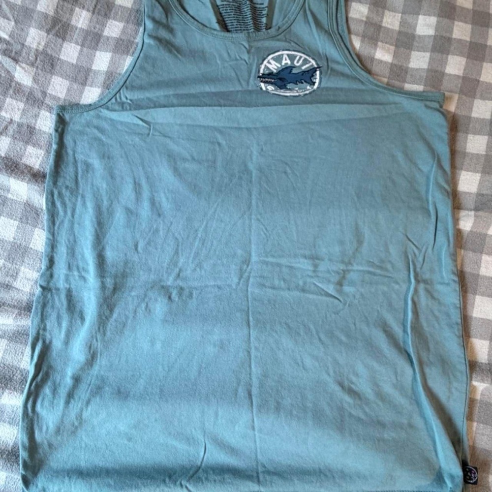 Maui and Sons Shark Logo Tank Top Medium Blue Surf Graphic Tee